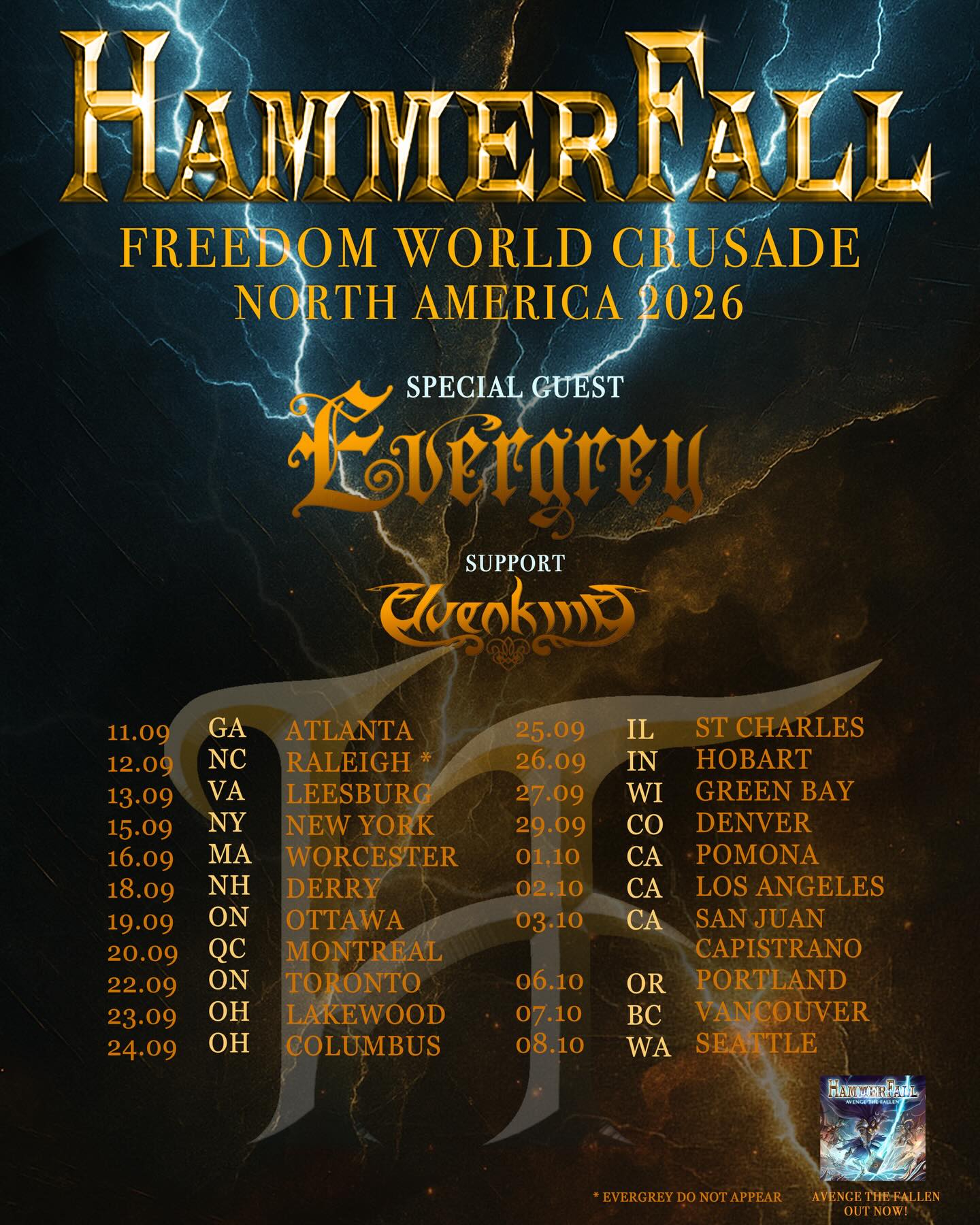HammerFall Freedom World Crusade Tour Poster 2026